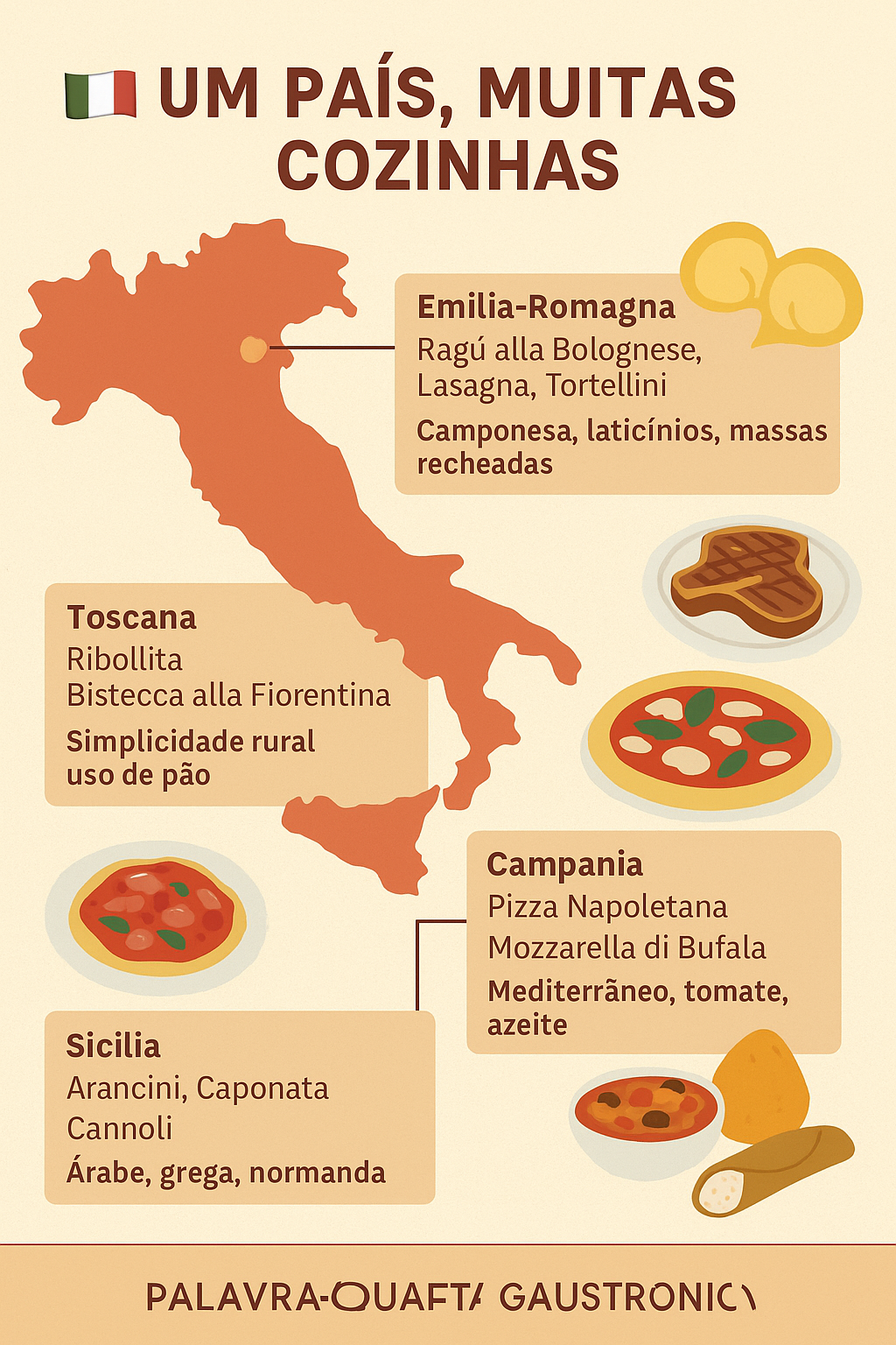Infográfico das regiões culinárias da Itália